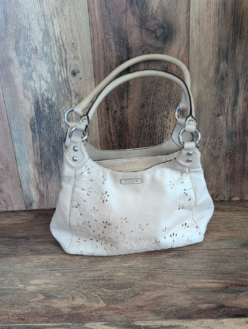 Coach Ashley Tossed Laser-Cut Leather Eyelet F22485 Shoulder Bag Handbag   M414 - Picture 2 of 12